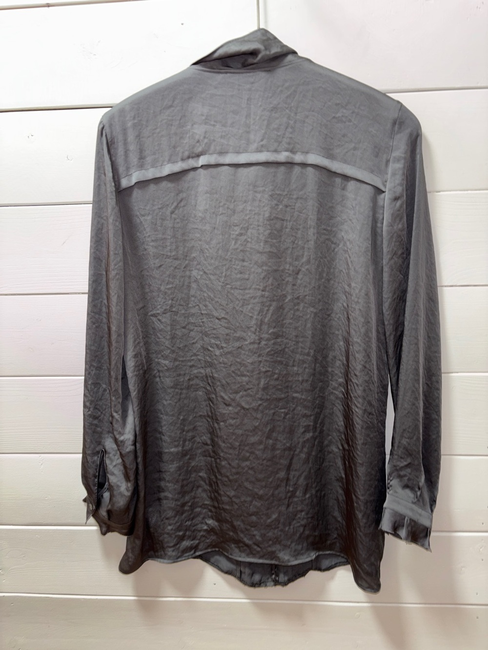 LUISA CERANO Gray Satin Tie-Neck Blouse Size 10 - Picture 6 of 12